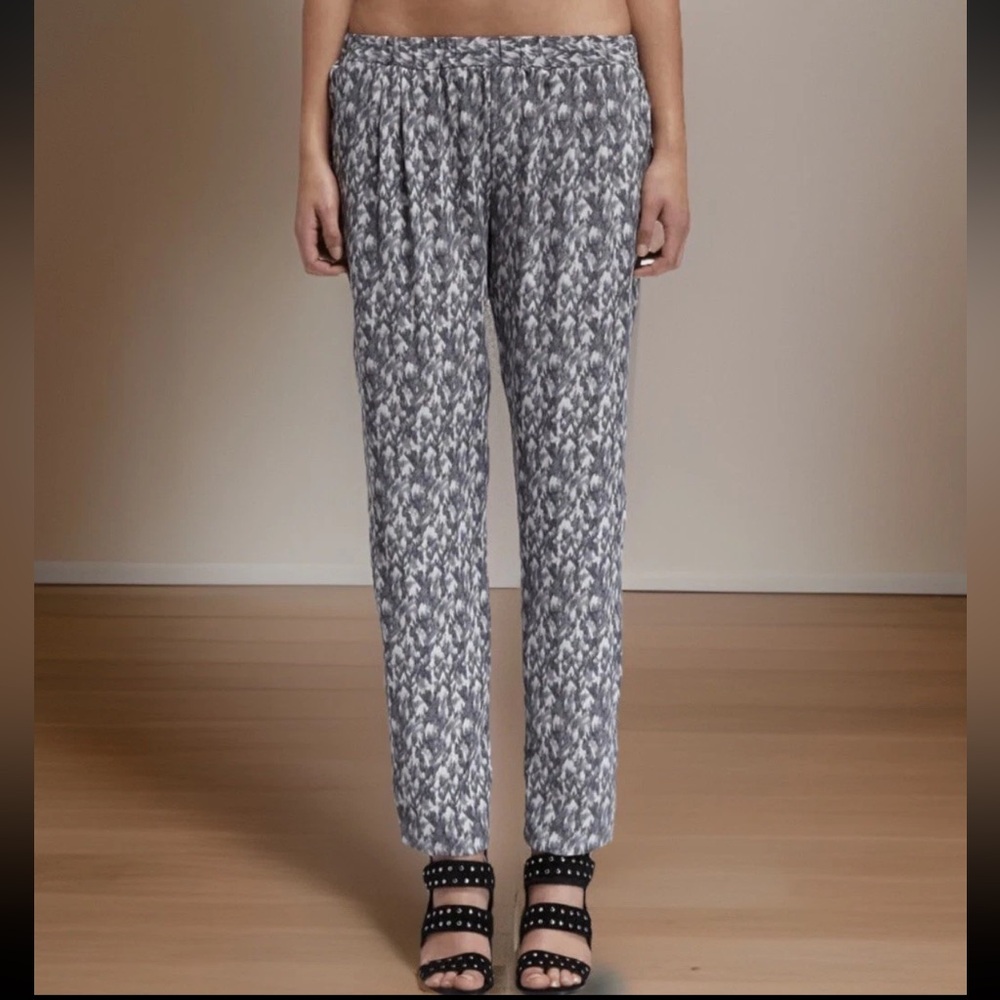 Joie Pants Womens Medium (Runs Large) Gray Tan Ikat Print Silk Gage Pants $292